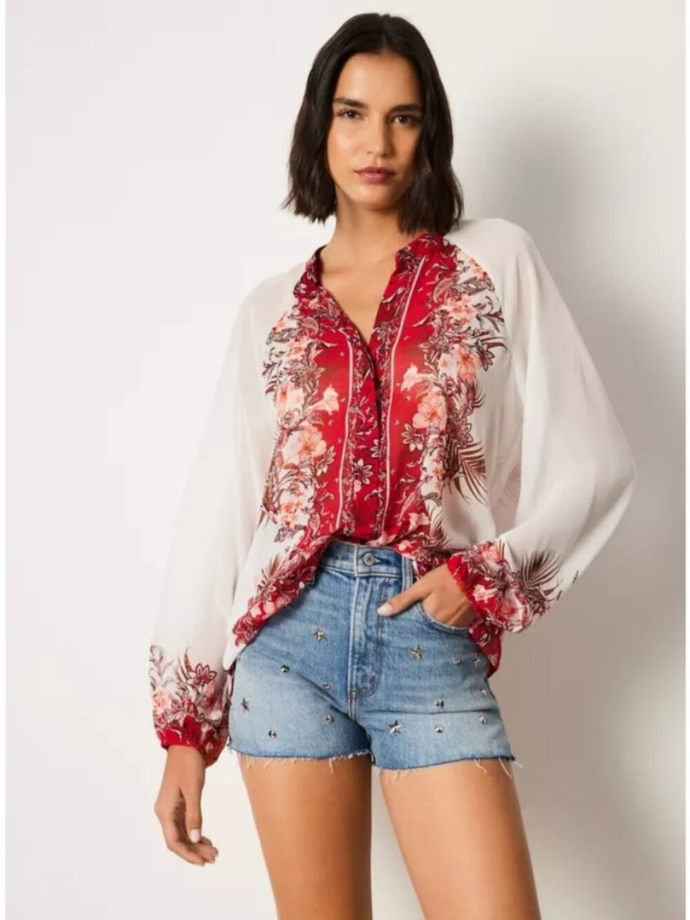 White House Black Market Blouse Small Sheer Floral Button Up Bohemian Ethereal